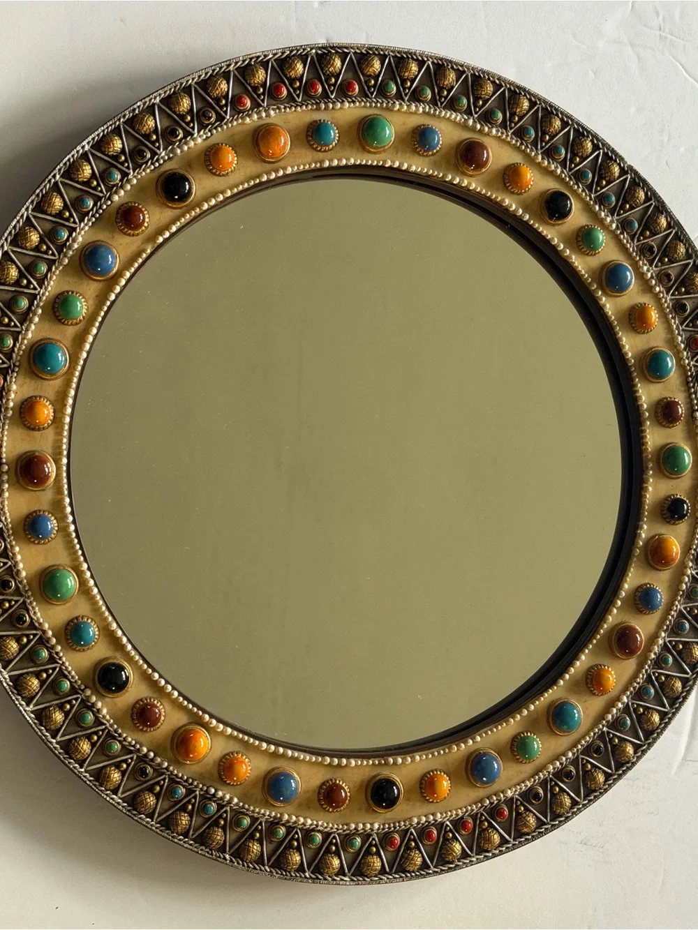 Round Beaded Accent Wall Mirror 11 3/4”